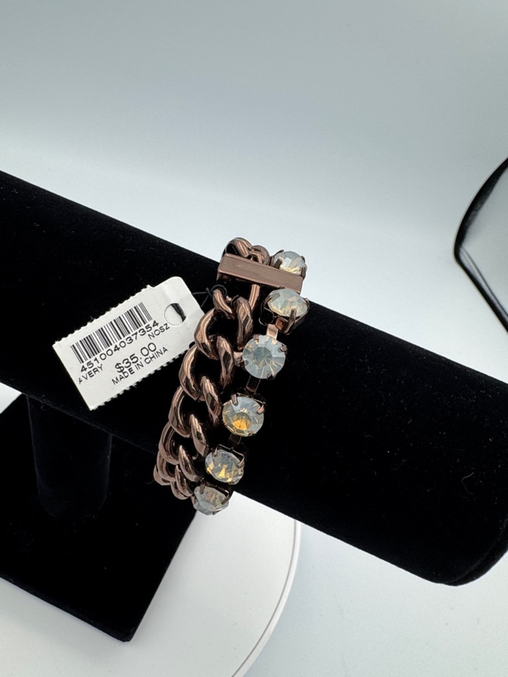 Crystal-Embellished Bronze Chain Bracelet